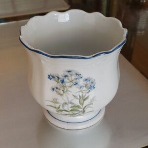 Floral Ceramic Vase with Blue Trim